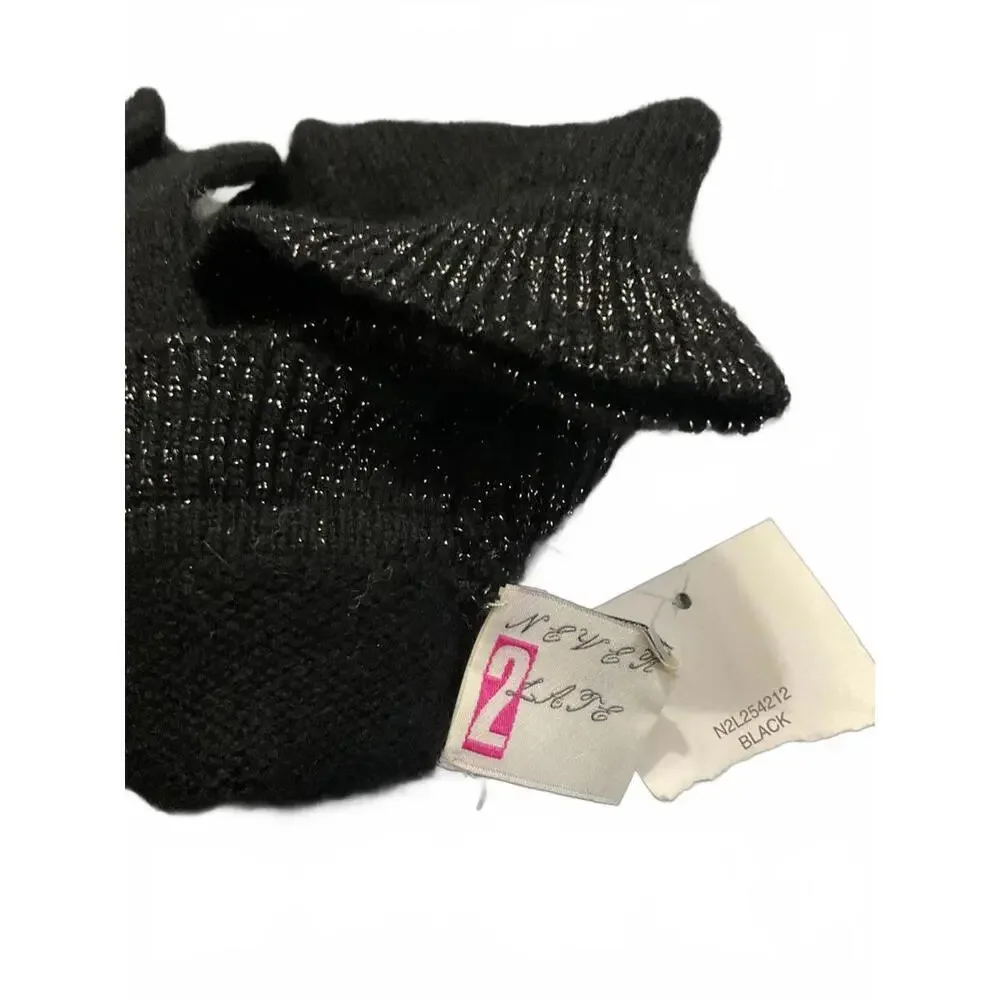 Never 2 Late Black Women's Gloves with Sparkly Ruffle Cuffs NWT
